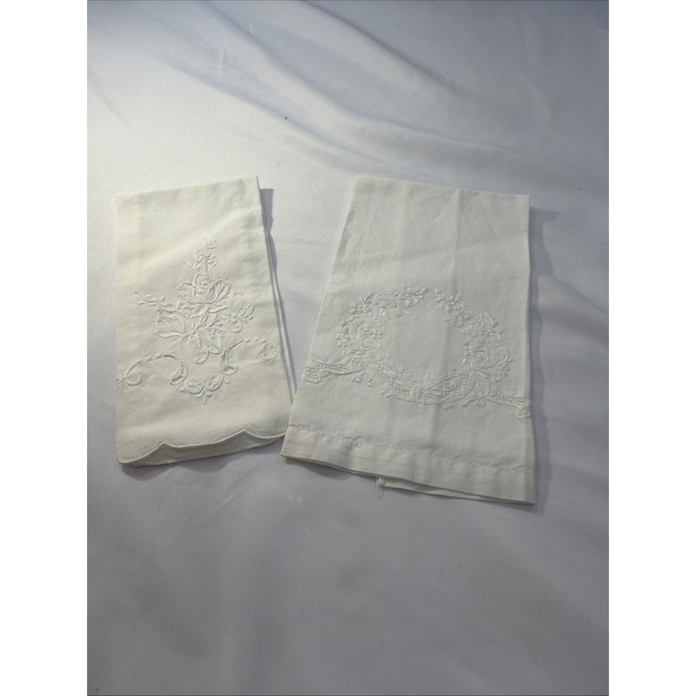 Vintage Old Guest Cotton Hand Towels  Beautiful‎ Embroidery 527-2